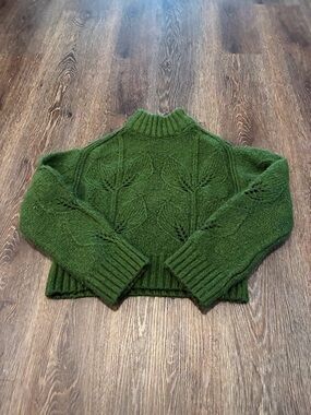 Urban Outfitters Olive Green Leaf-Pattern Mock Neck Sweater